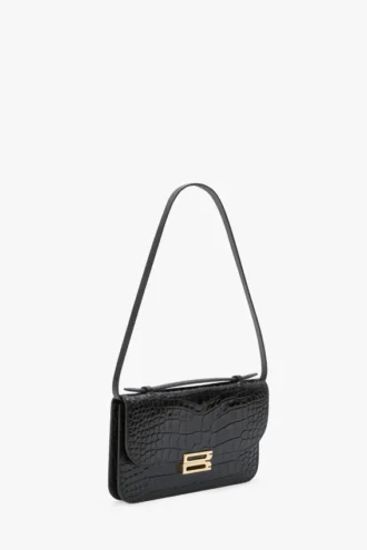 Pochette Dorian en cuir noir gaufré