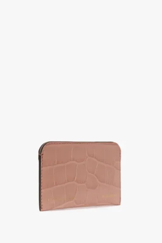Porte-cartes enveloppe en cuir gaufré croco rose poudré