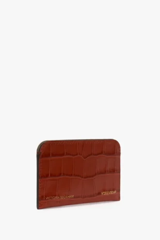 Porte-cartes enveloppe en cuir rouge brique gaufré croco Porte-cartes enveloppe en cuir rouge brique gaufré croco