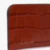 Porte-cartes enveloppe en cuir rouge brique gaufré croco Porte-cartes enveloppe en cuir rouge brique gaufré croco
