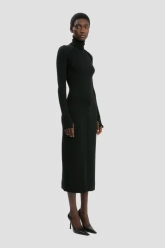 Jupe midi à boutons en noir