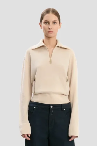 Pull milano à demi-zip rose pâle Pull milano à demi-zip rose pâle