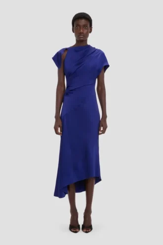 Robe asymétrique torsadée en indigo vif