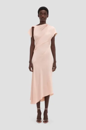 Robe asymétrique torsadée en motif floral