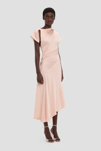 Robe asymétrique torsadée en motif floral