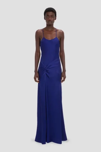 Robe-camisole drapée en indigo vif