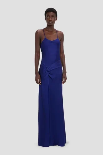 Robe-camisole drapée en indigo vif