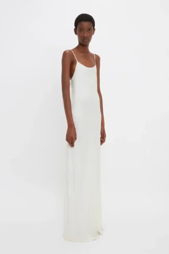 Robe camisole longue en ivoire