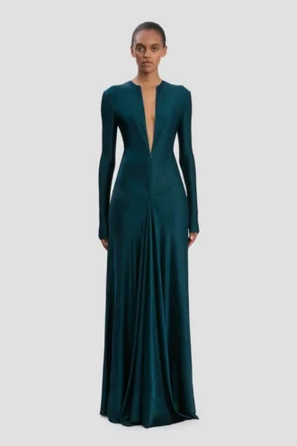 Robe à découpes bleu canard foncé