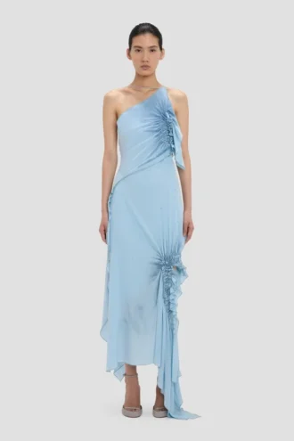 Robe dos nu smockée bleu ionien