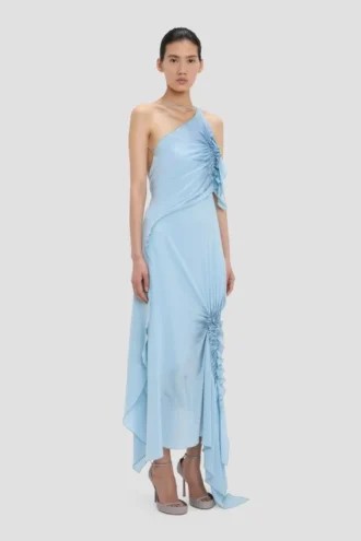 Robe dos nu smockée bleu ionien