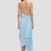 Robe dos nu smockée bleu ionien