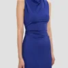 Robe drapée sans manches en indigo vif
