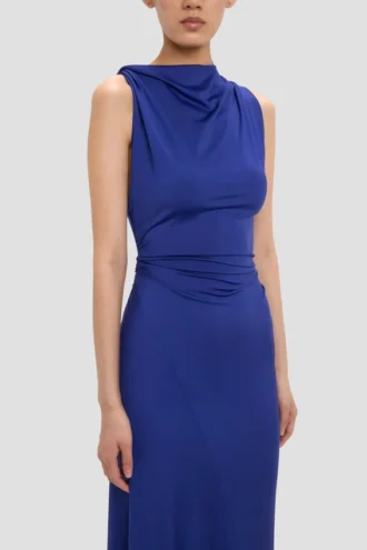 Robe drapée sans manches en indigo vif