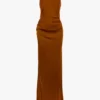 Robe longue drapée à bretelles en bronze