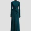 Robe longue à taille torsadée en bleu canard foncé Robe longue à taille torsadée en bleu canard foncé