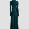 Robe longue à taille torsadée en bleu canard foncé Robe longue à taille torsadée en bleu canard foncé