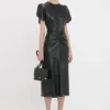 Robe midi Bela en cuir noir