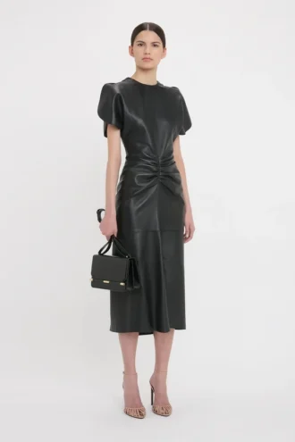 Robe midi Bela en cuir noir