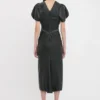 Robe midi Bela en cuir noir