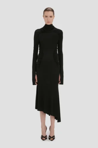 Robe midi à col haut, couleur noire