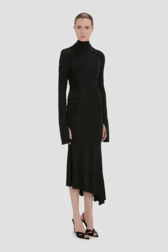 Robe midi à col haut, couleur noire