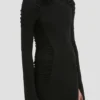 Robe midi à col haut, couleur noire