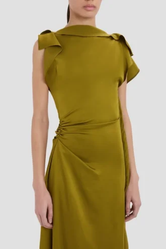 Robe midi drapée couleur mousse