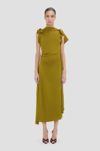 Robe midi drapée couleur mousse