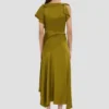 Robe midi drapée couleur mousse Robe midi drapée couleur mousse