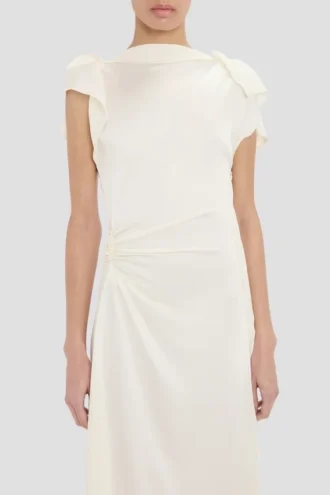 Robe midi drapée en ivoire