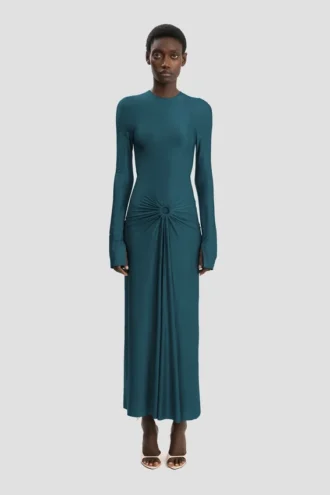 Robe midi Frances en bleu canard foncé
