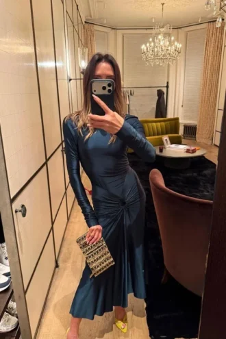 Robe midi Frances en bleu canard foncé