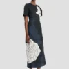 Robe midi à ourlet fendu, imprimé floral bleu marine foncé Robe midi à ourlet fendu, imprimé floral bleu marine foncé