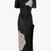 Robe midi à ourlet fendu, imprimé floral bleu marine foncé Robe midi à ourlet fendu, imprimé floral bleu marine foncé