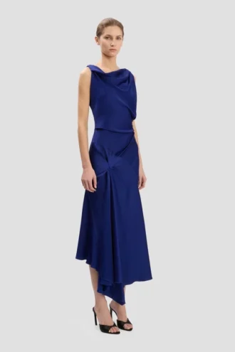 Robe midi Posy en indigo vif