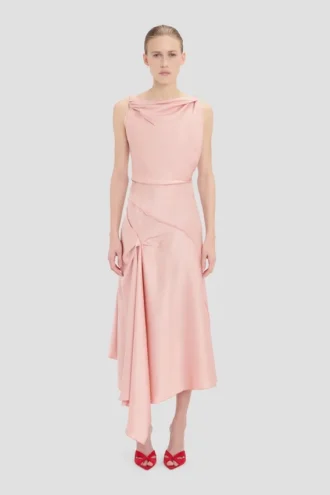 Robe midi Posy en rose poudré