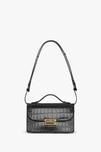 Sac Dorian petit format en cuir noir gaufré