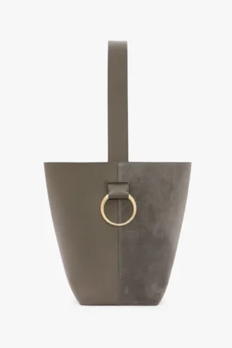 Sac seau Dia en cuir gris galet