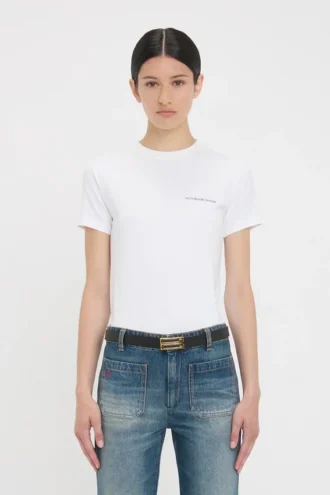 T-shirt ajusté à logo rétréci, blanc