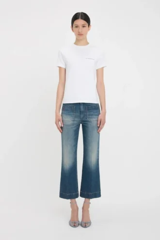 T-shirt ajusté à logo rétréci, blanc