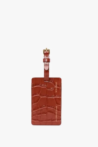 Étiquette à bagages en cuir gaufré croco rouge brique