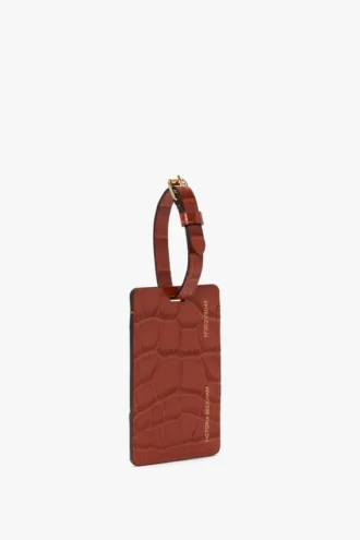 Étiquette à bagages en cuir gaufré croco rouge brique