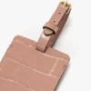 Étiquette de bagage en cuir gaufré croco rose poudré