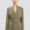 Veste ajustée à ceinture en mélange sauge Veste ajustée à ceinture en mélange sauge