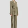 Veste ajustée à ceinture en mélange sauge Veste ajustée à ceinture en mélange sauge