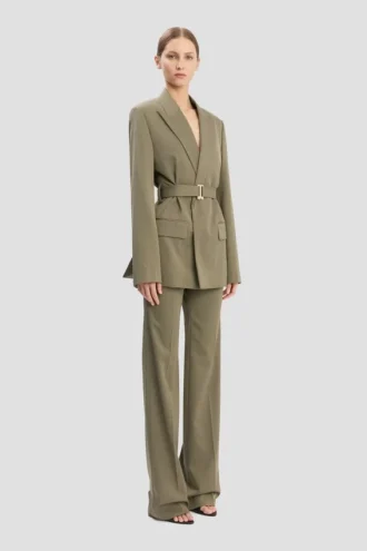 Veste ajustée à ceinture en mélange sauge