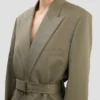 Veste ajustée à ceinture en mélange sauge Veste ajustée à ceinture en mélange sauge