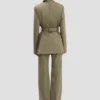 Veste ajustée à ceinture en mélange sauge Veste ajustée à ceinture en mélange sauge