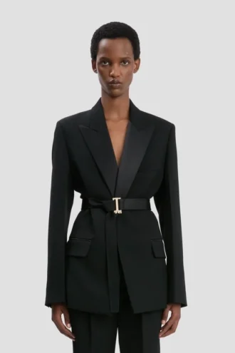 Veste ajustée à ceinture, noire